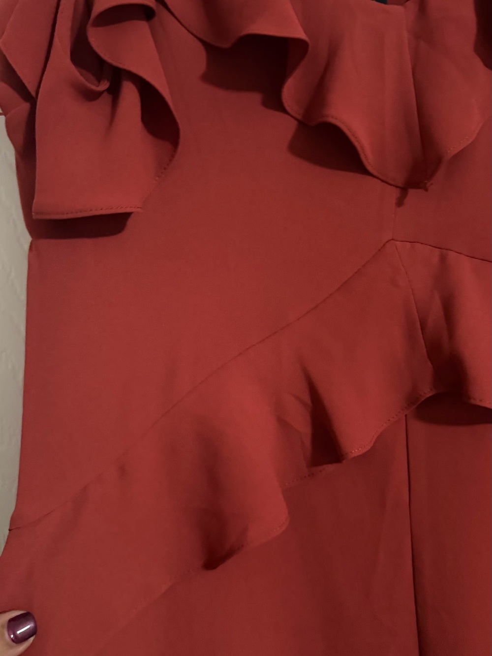 BCBGMaxAzria Rust Red Ruffle High-Low Dress - Picture 2 of 6